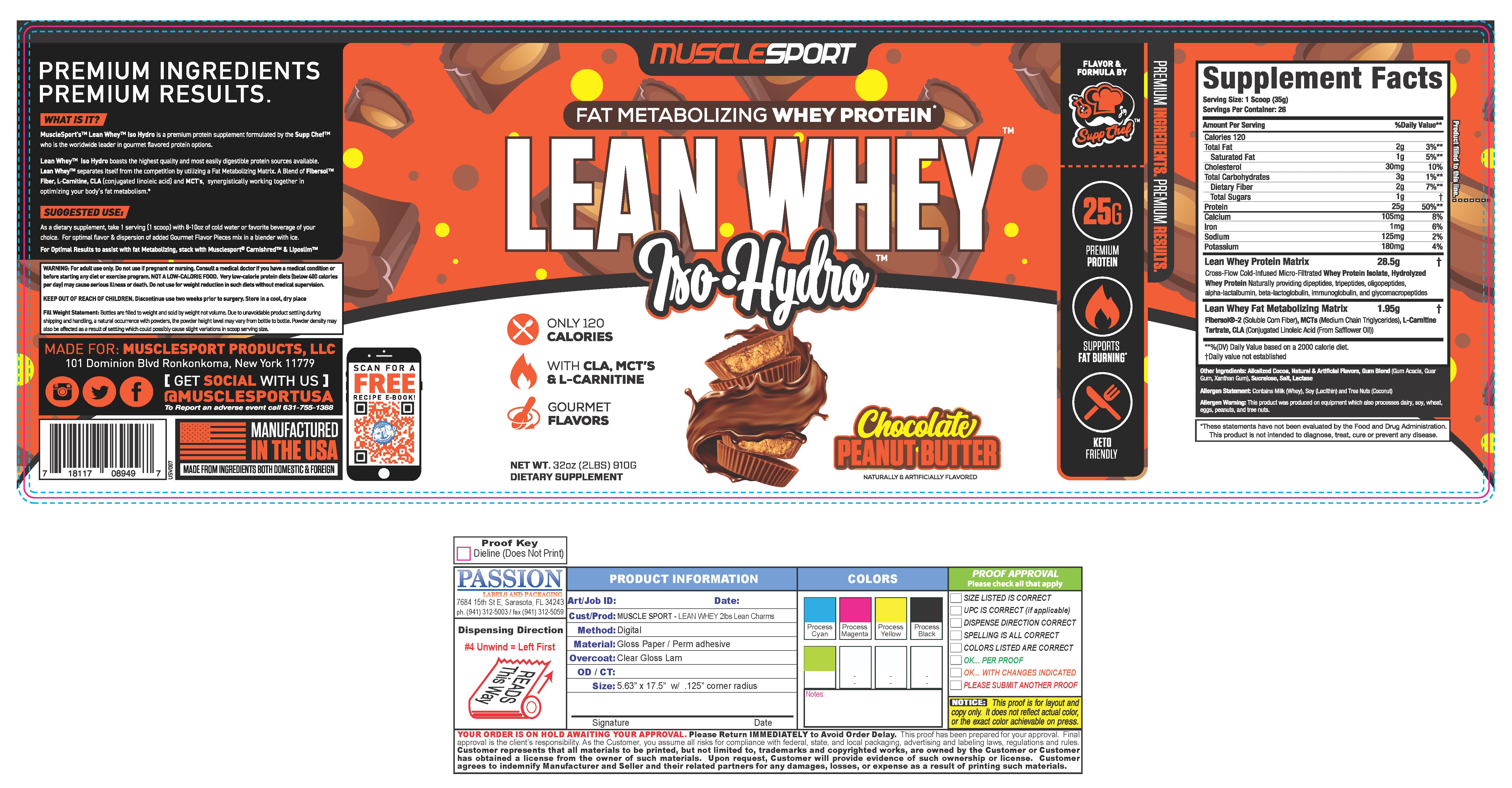 Musclesport Lean Whey Iso Hydro Gourmet Protein Choco Peanut Butter 2lb