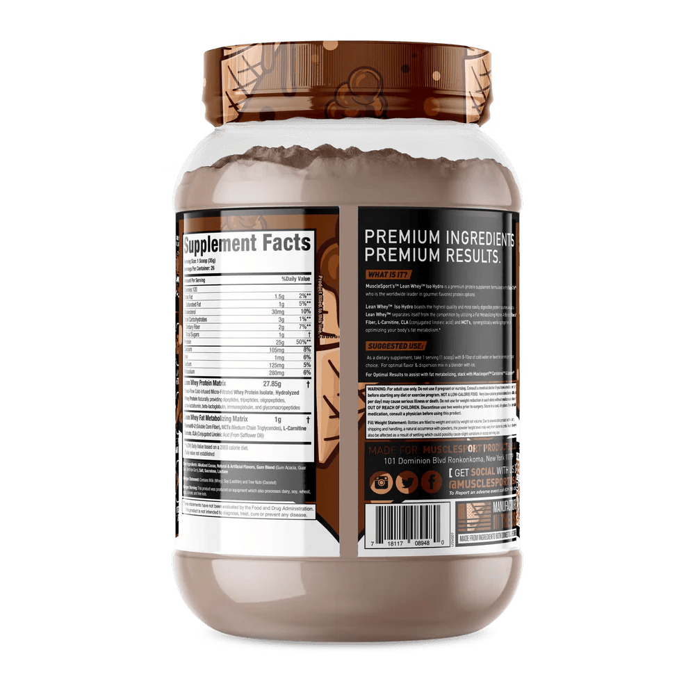 Musclesport Lean Whey Iso Hydro Gourmet Protein Chocolate Ice Cream 2lb