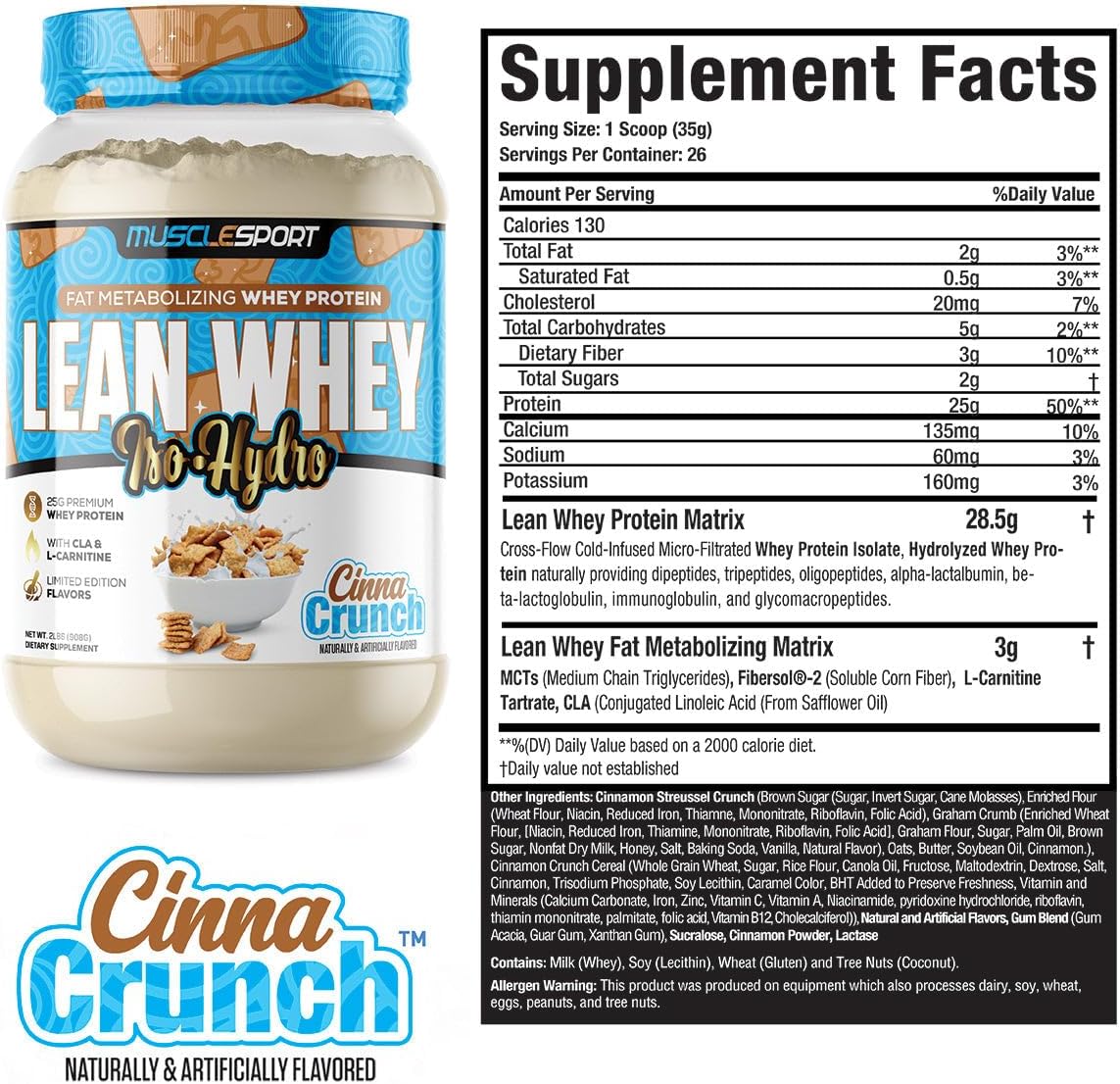 Musclesport Lean Whey Iso Hydro Gourmet Protein Cinna Crunch 2lb