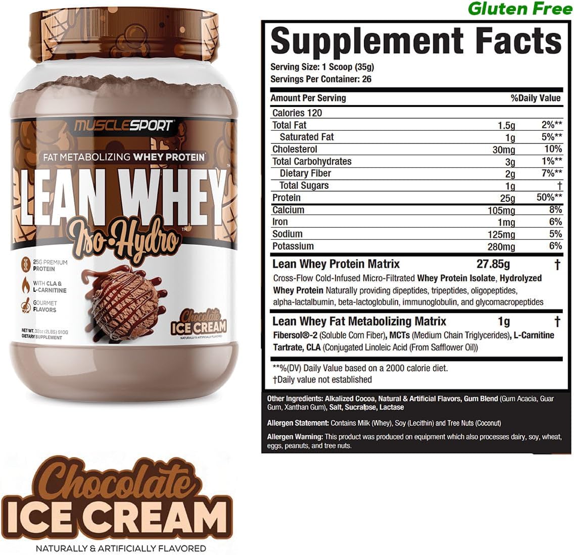 Musclesport Lean Whey Iso Hydro Gourmet Protein Chocolate Ice Cream 2lb