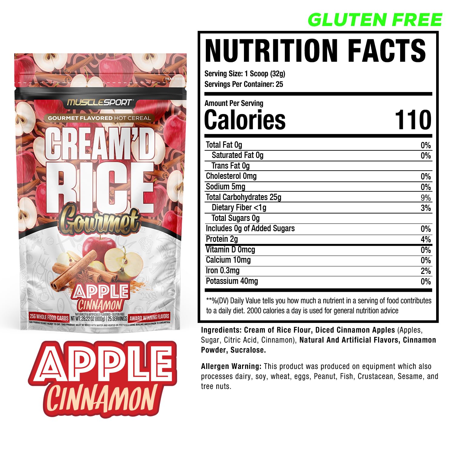 Musclesport Cream'd Rice Gourmet Apple Cinnamon - Hot Cereal 25 Servings