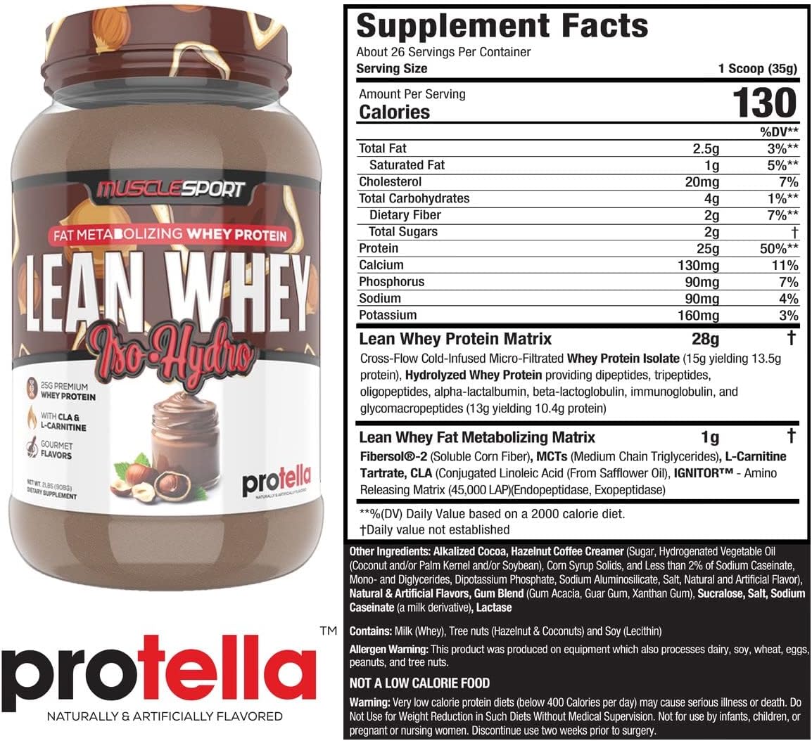 Musclesport Lean Whey Iso Hydro Gourmet Protein Protella 2lb