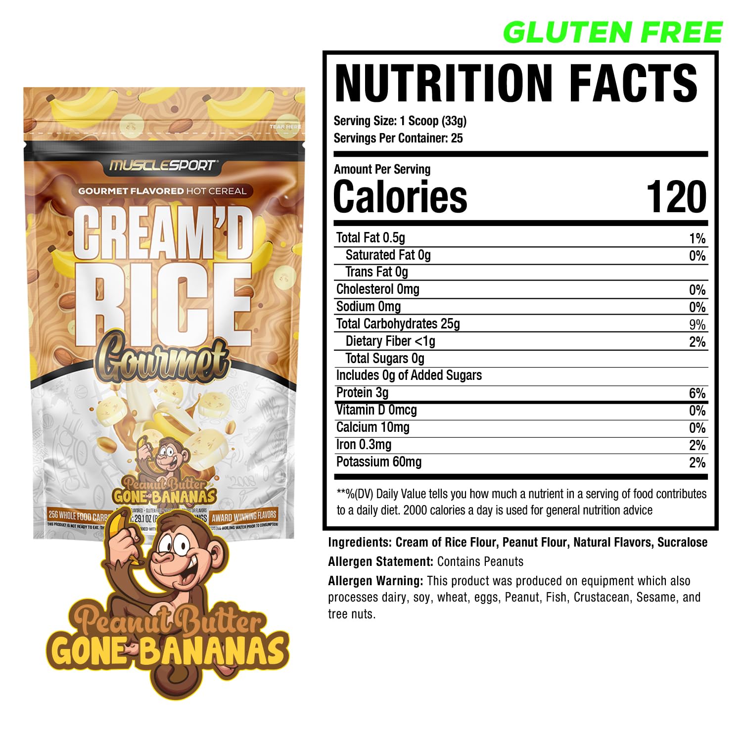 Musclesport Cream'd Rice Gourmet Rice Peanut Butter Gone Bananas - Hot Cereal 25 Servings