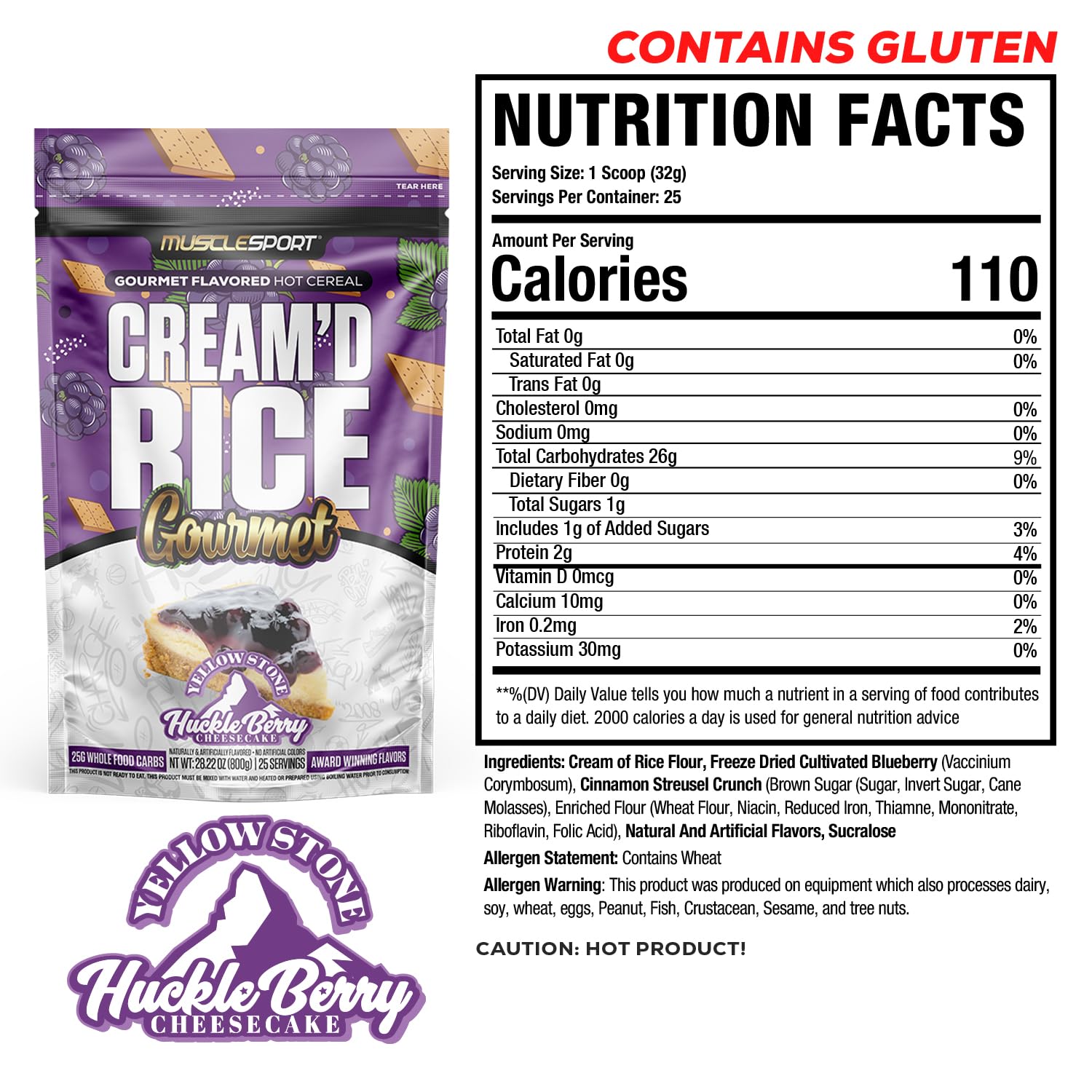 Musclesport Cream'd Rice Gourmet Rice Huckleberry Cheesecake - Hot Cereal 25 Servings