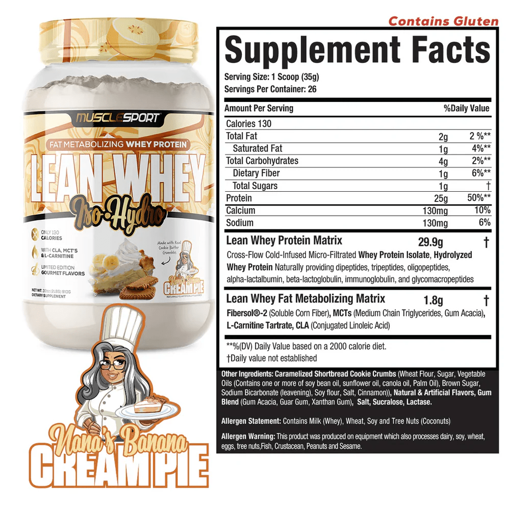 Musclesport Lean Whey Iso Hydro Gourmet Protein Nana's Banana Cream 2lb