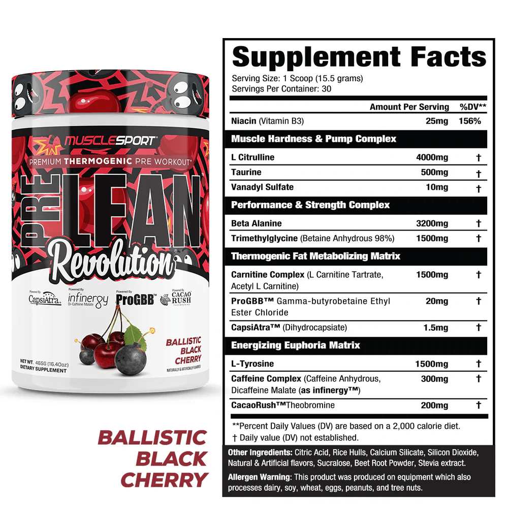 Musclesport PreLean™ Revolution® Pre-workout Ballistic Black Cherry - 30 Servings