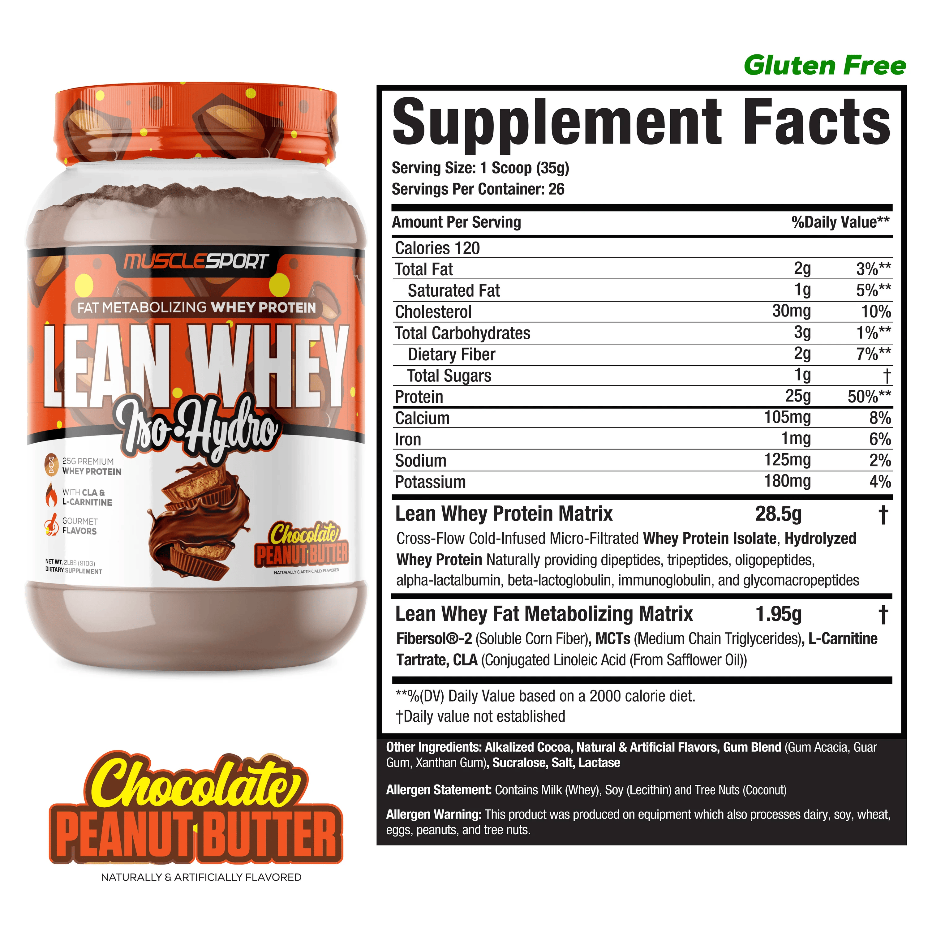 Musclesport Lean Whey Iso Hydro Gourmet Protein Choco Peanut Butter 2lb