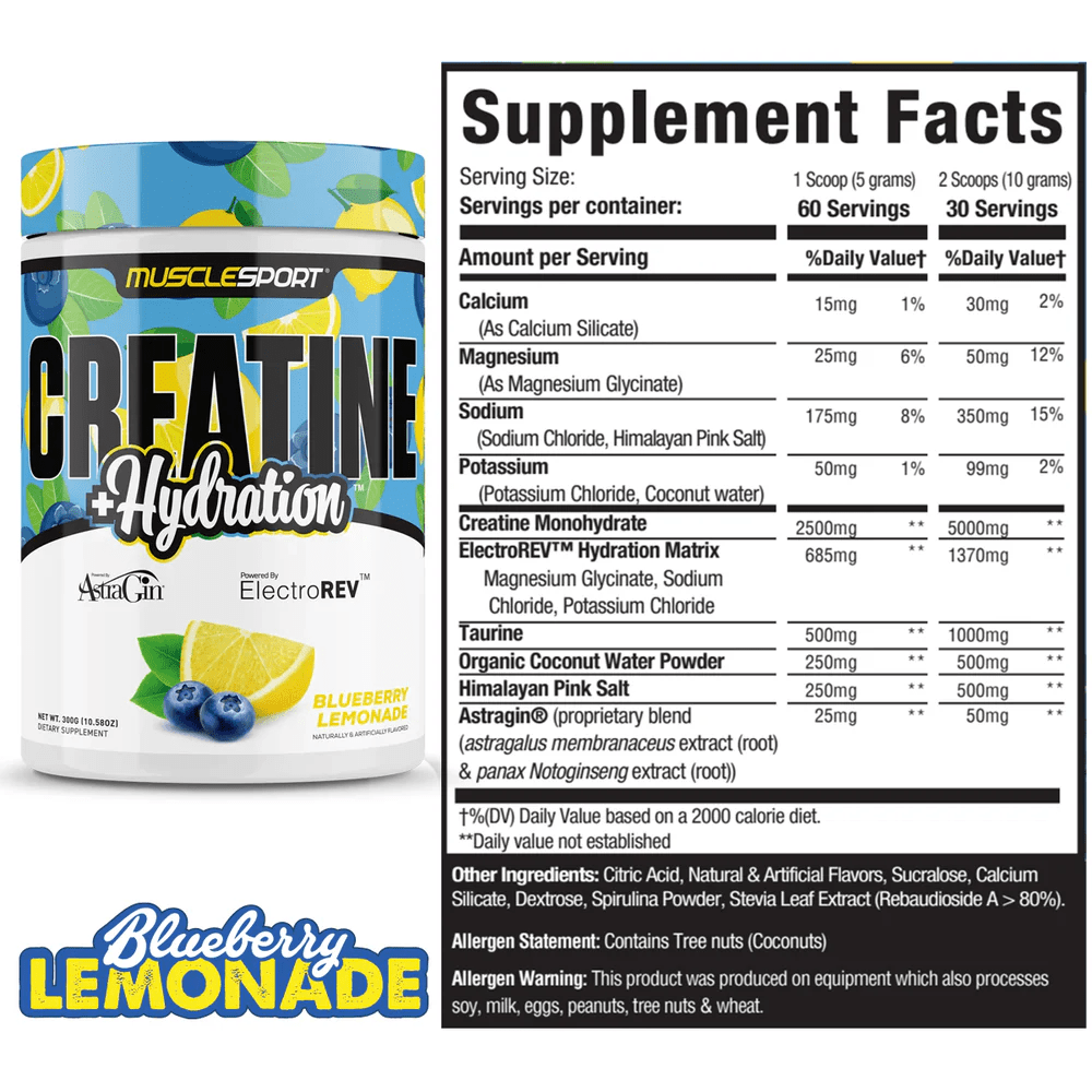 Musclesport Creatine+Hydration™ Blueberry Lemonade 300Grams
