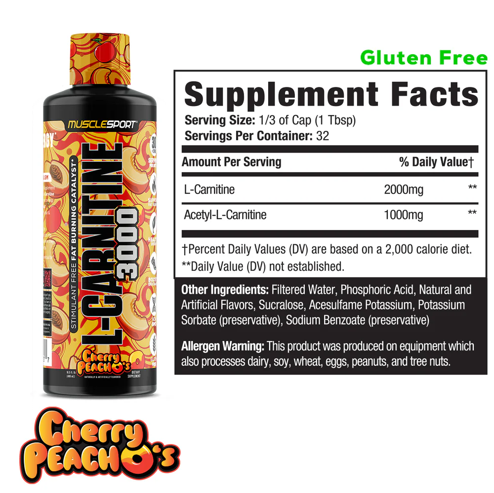 Musclesport L-Carnitine 3000 Cherry Peach O's 16.5oz Liquid