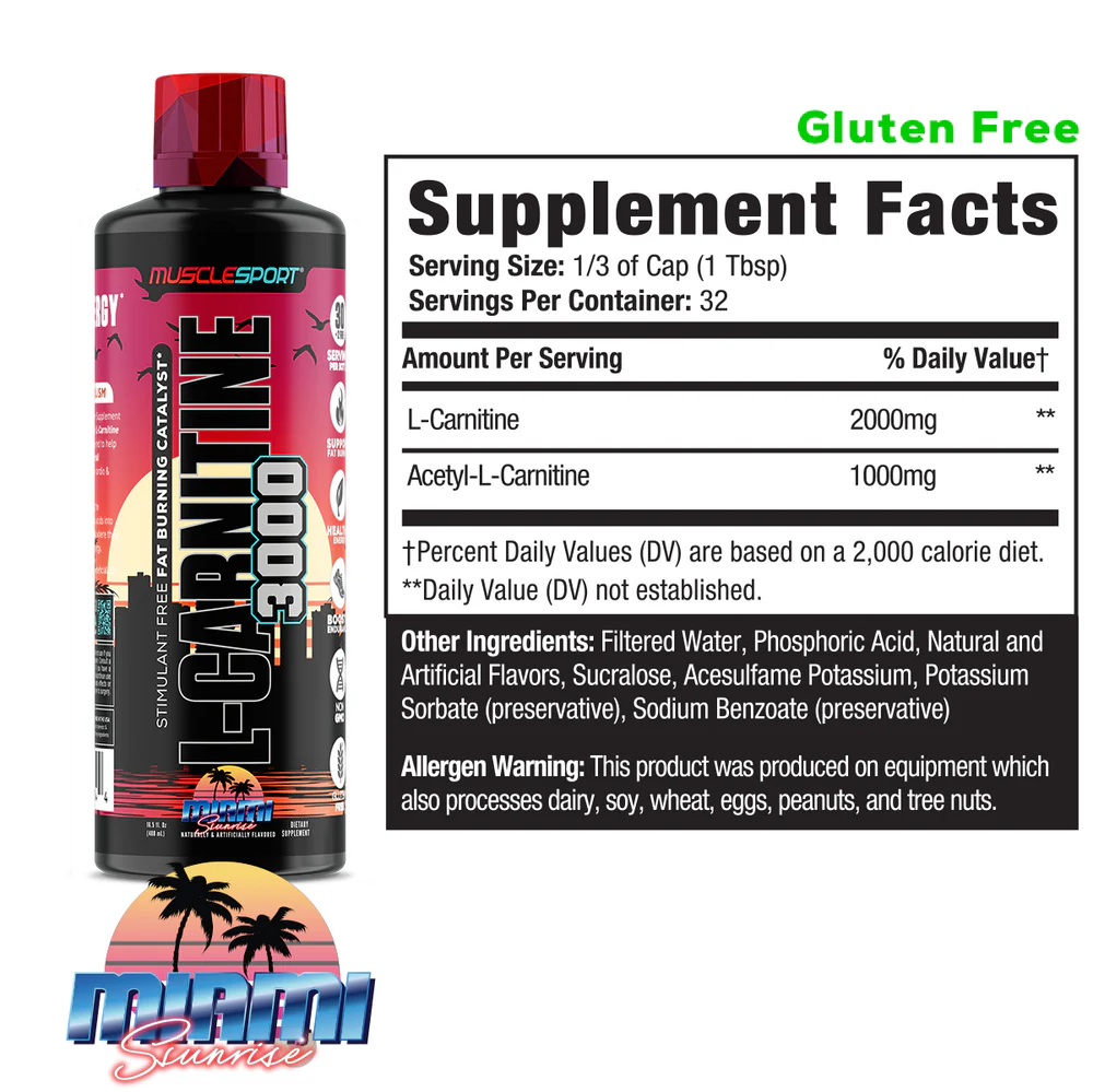 Musclesport L-Carnitine 3000 Miami Sunrise 16.5oz Liquid