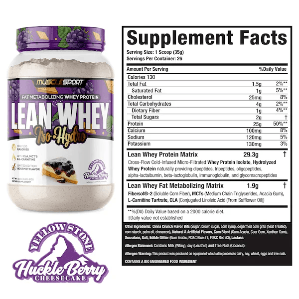 Musclesport Lean Whey Iso Hydro Gourmet Protein Huckleberry Cheesecake 2lb