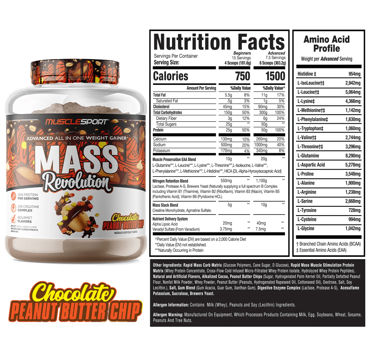 Musclesport Mass Revolution™ Mass Gainer Chocolate Peanut Butter Chip 6lb