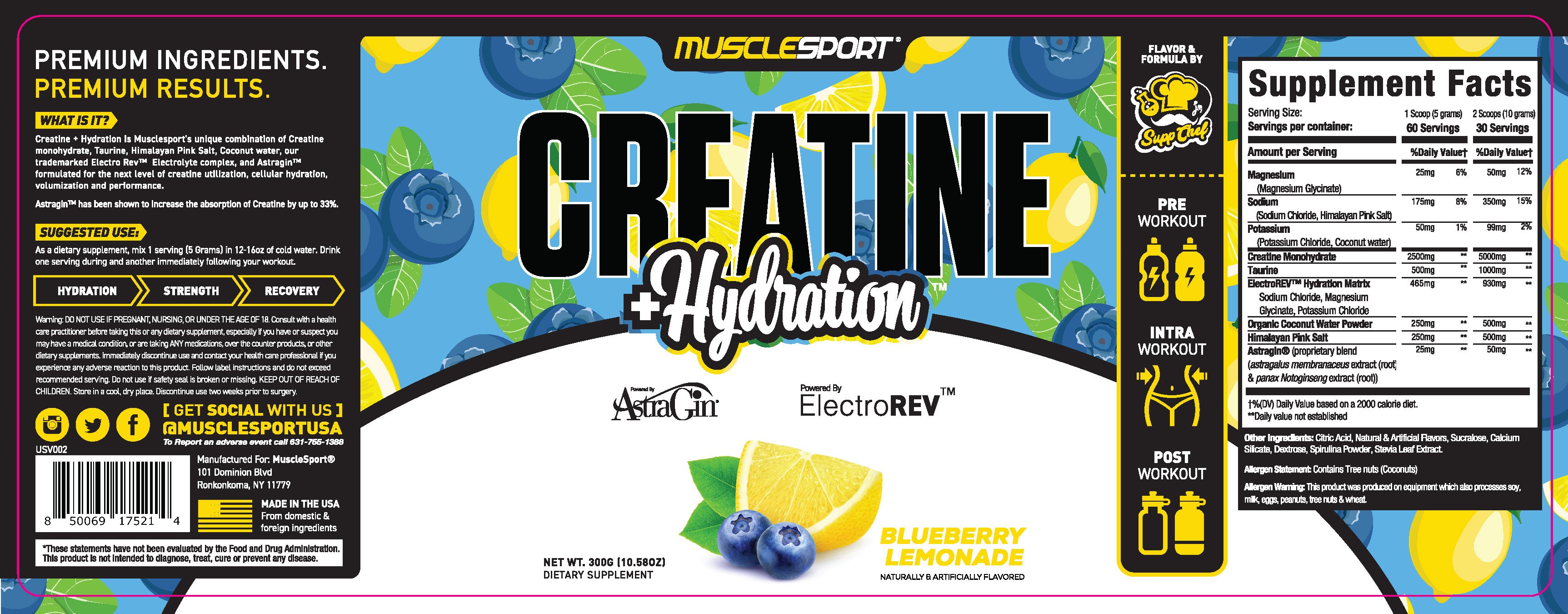 Musclesport Creatine+Hydration™ Blueberry Lemonade 300Grams
