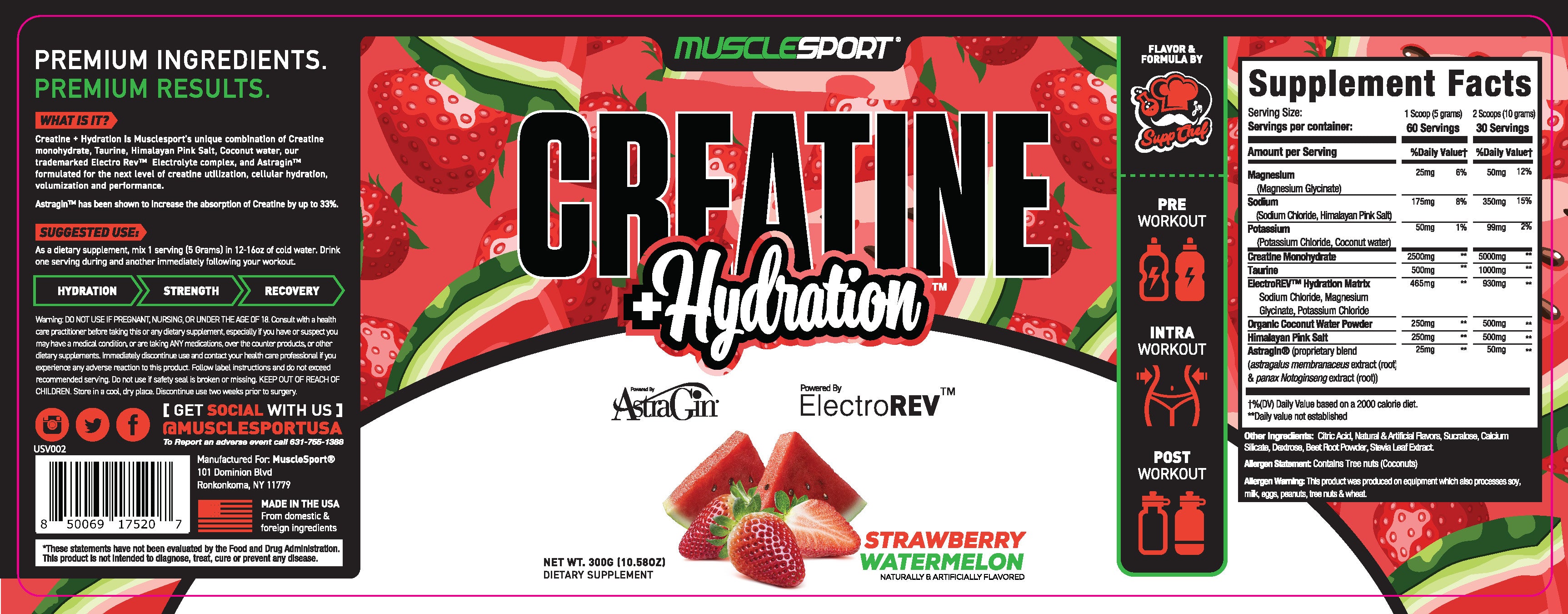 Musclesport Creatine+Hydration™ Strawberry Watermelon 300Grams