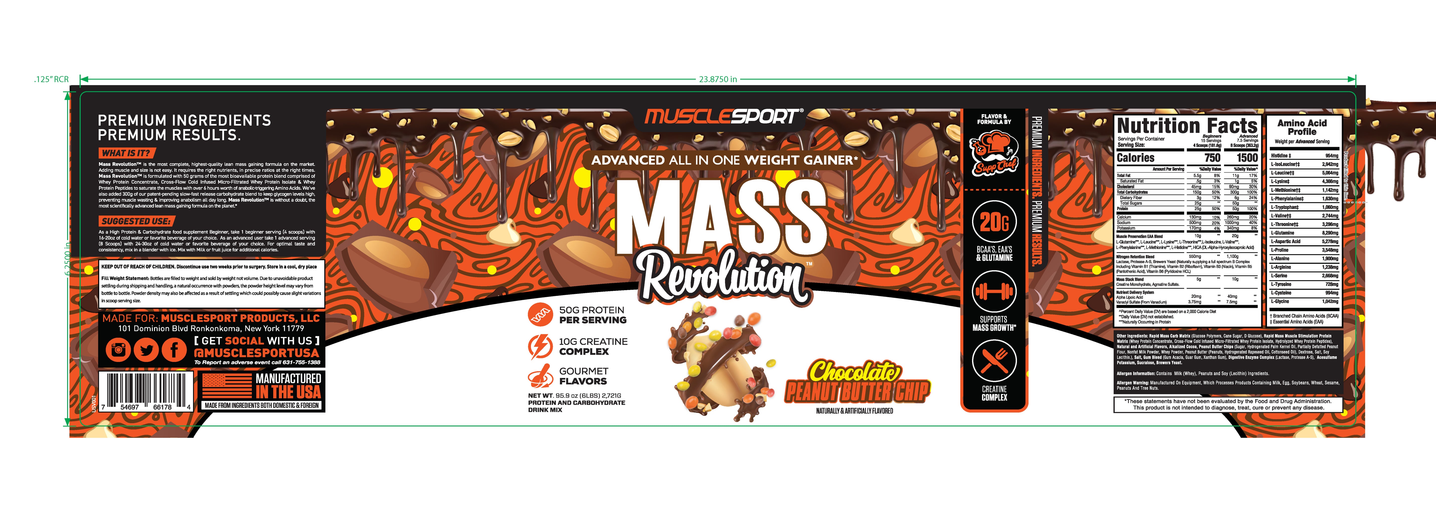 Musclesport Mass Revolution™ Mass Gainer Chocolate Peanut Butter Chip 6lb