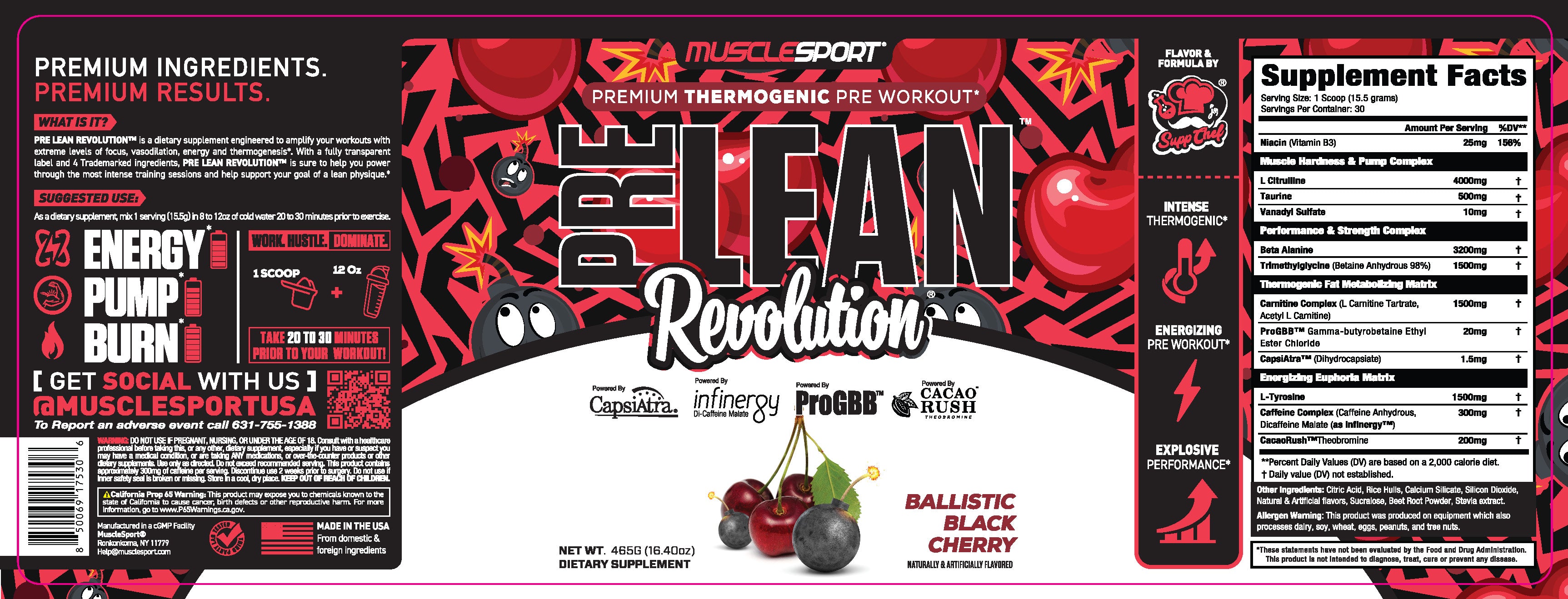 Musclesport PreLean™ Revolution® Pre-workout Ballistic Black Cherry - 30 Servings