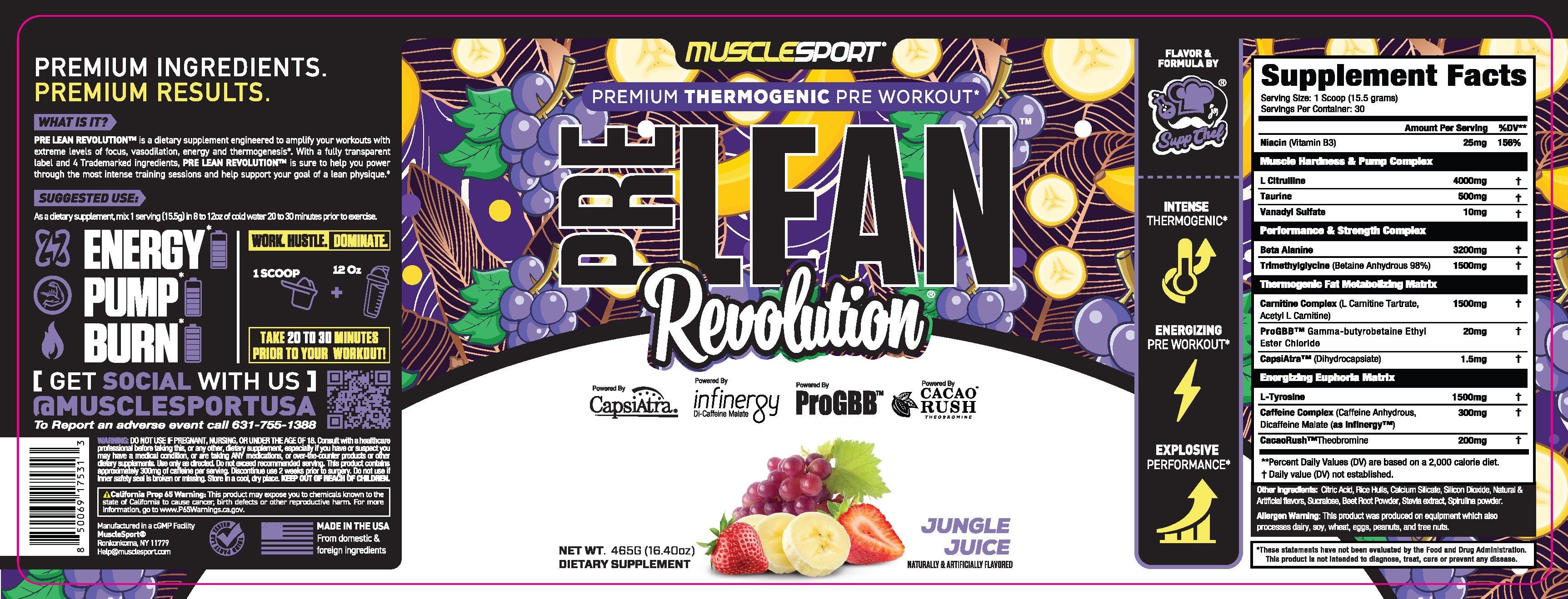 Musclesport PreLean™ Revolution® Pre-workout Jungle Juice- 30 Servings