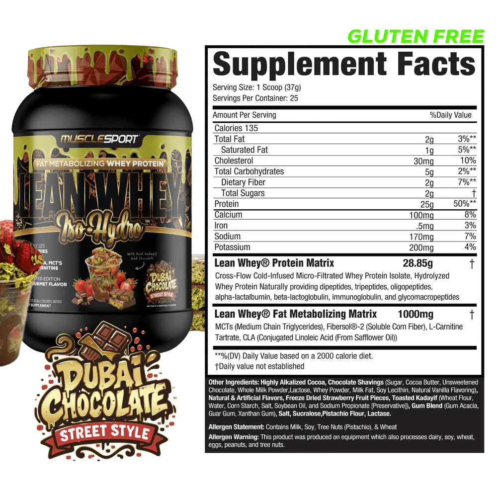 Musclesport Lean Whey Iso Hydro Gourmet Protein Dubai Chocolate "Street Style" 2lb