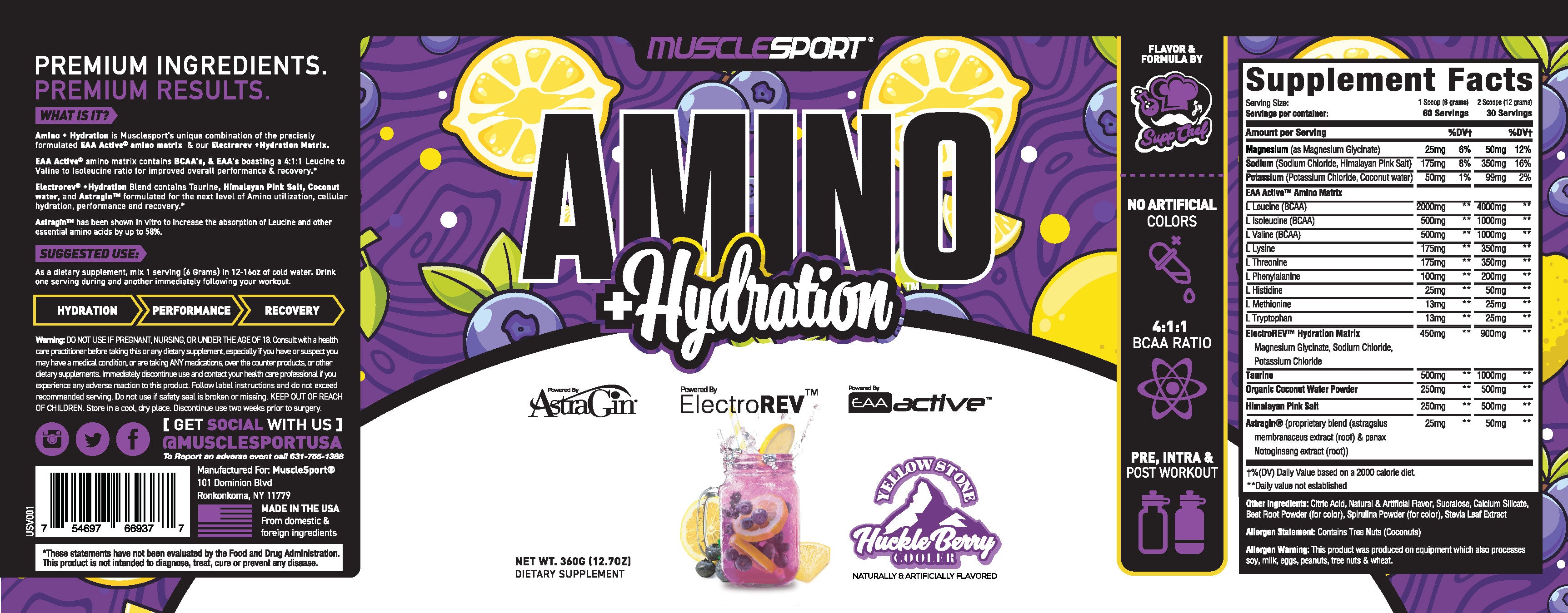 Musclesport Amino+Hydration™ Huckleberry Cooler 360Grams