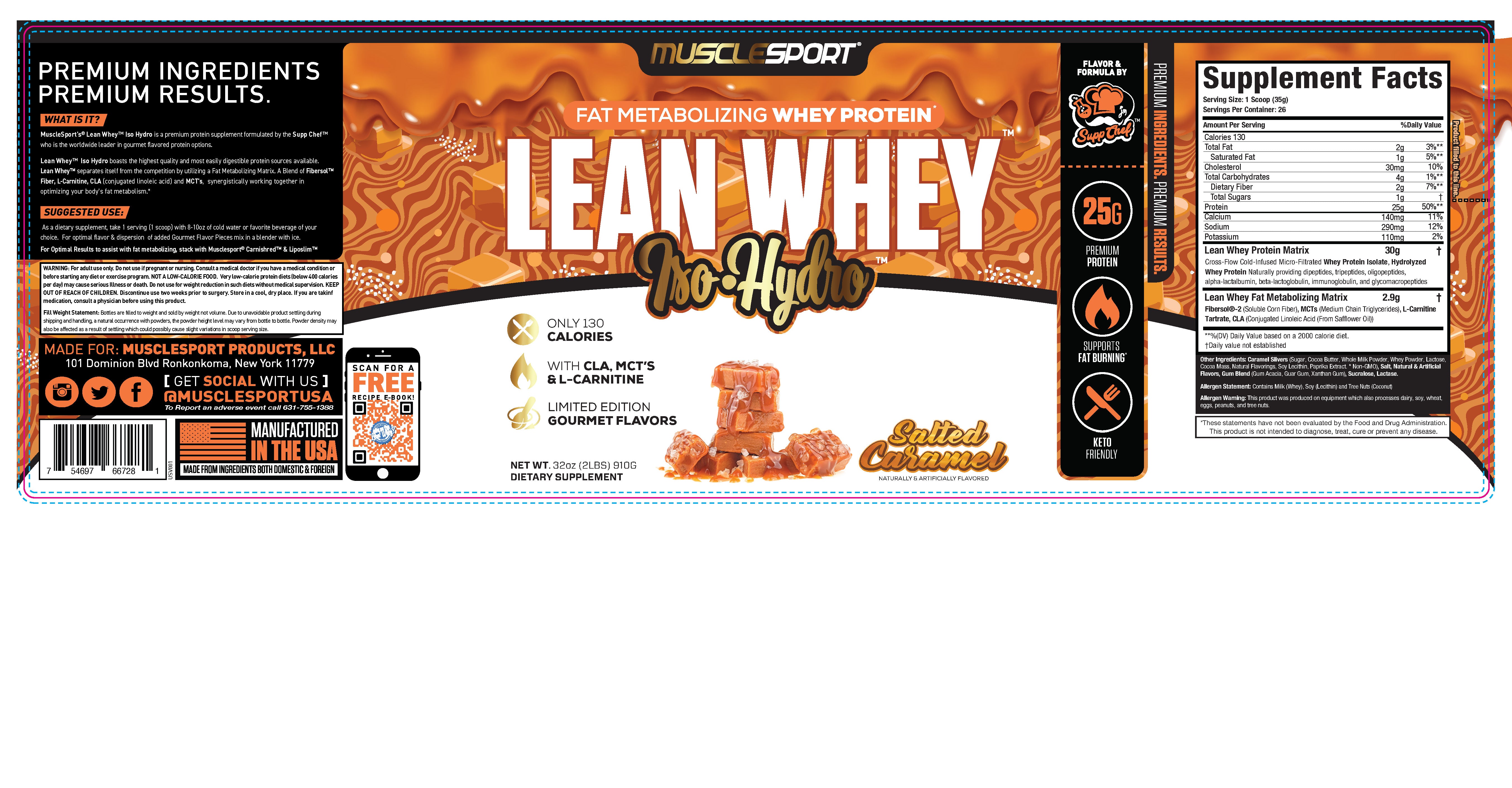 Musclesport Lean Whey Iso Hydro Gourmet Protein Salted Caramel 2lb