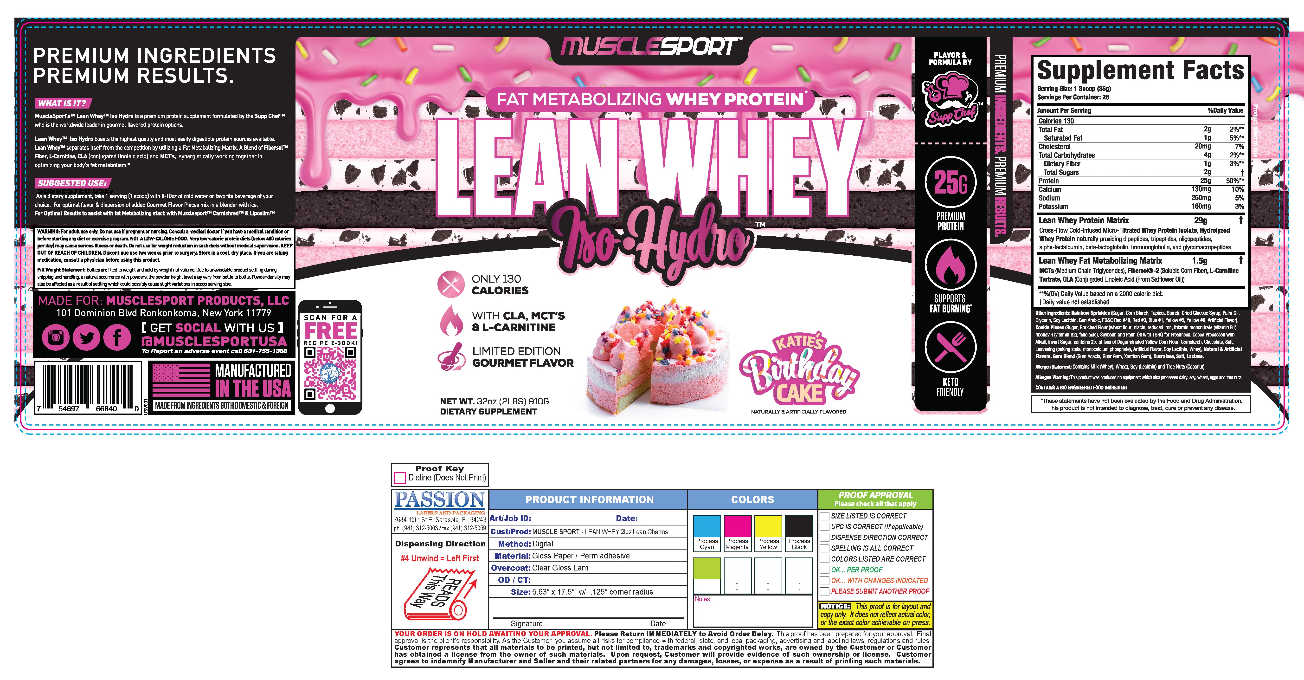 Musclesport Lean Whey Iso Hydro Gourmet Protein Birthday Cake 2lb