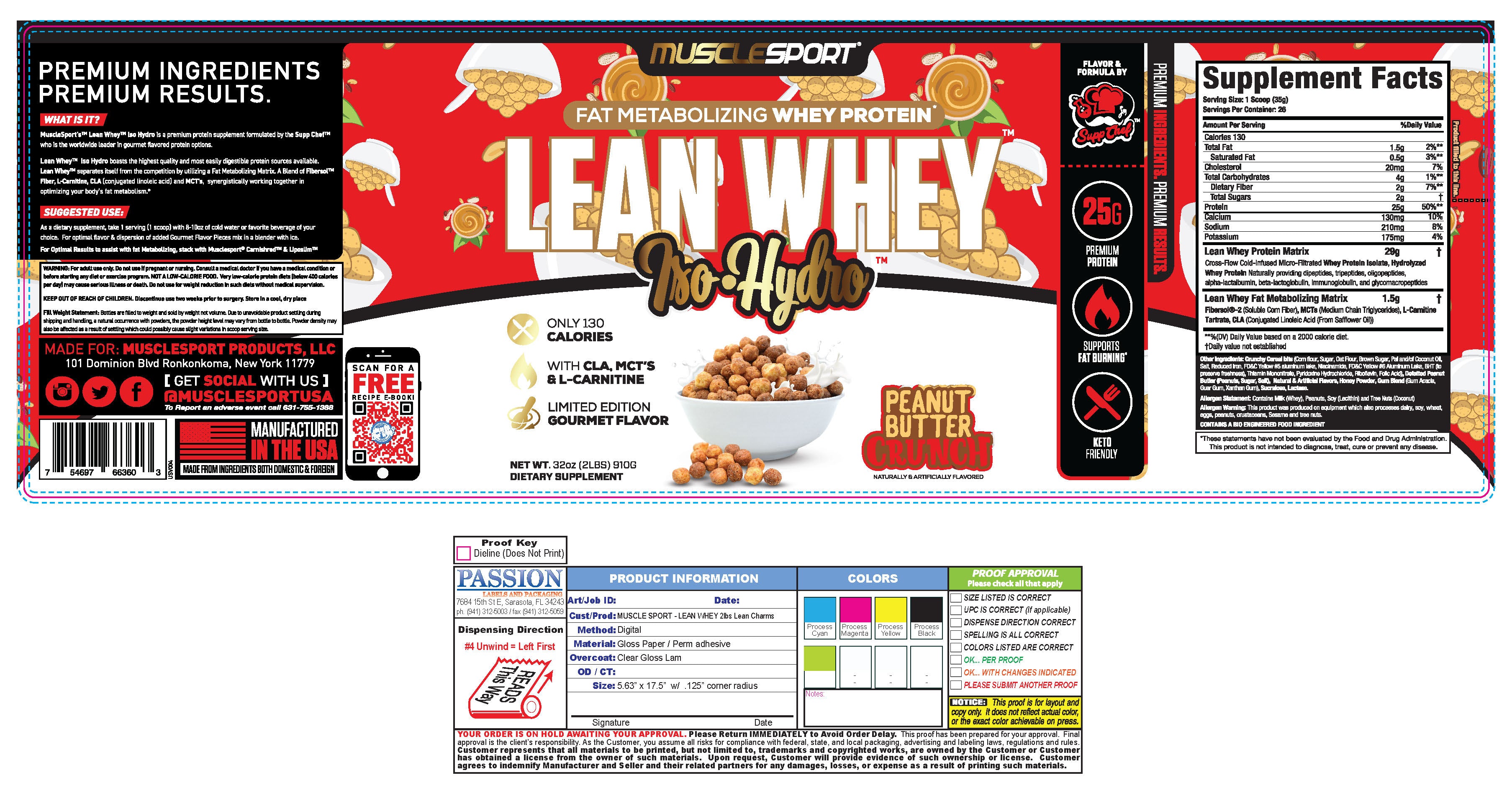 Musclesport Lean Whey Iso Hydro Gourmet Protein Peanut Butter Crunch 2lb