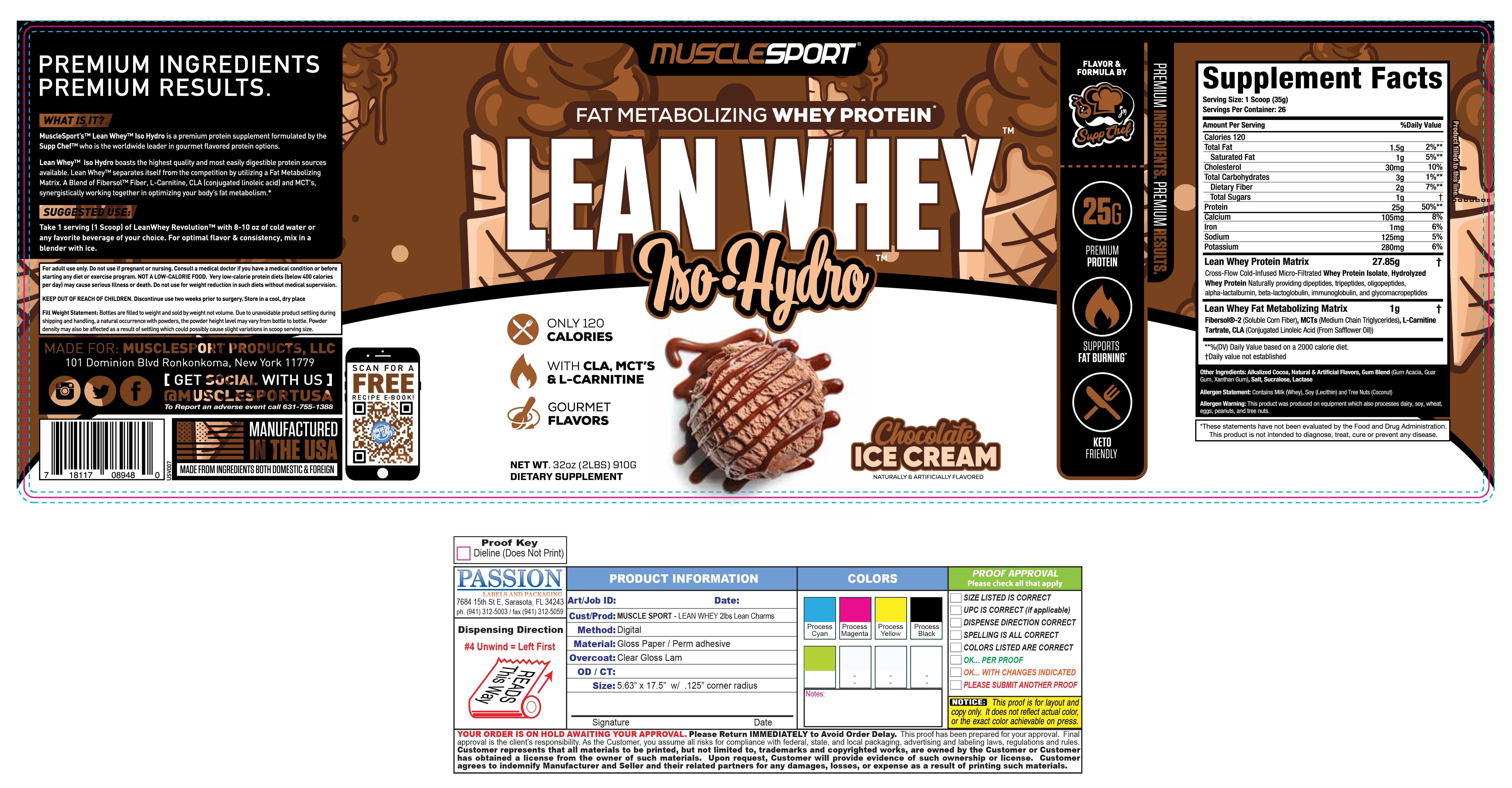 Musclesport Lean Whey Iso Hydro Gourmet Protein Chocolate Ice Cream 2lb