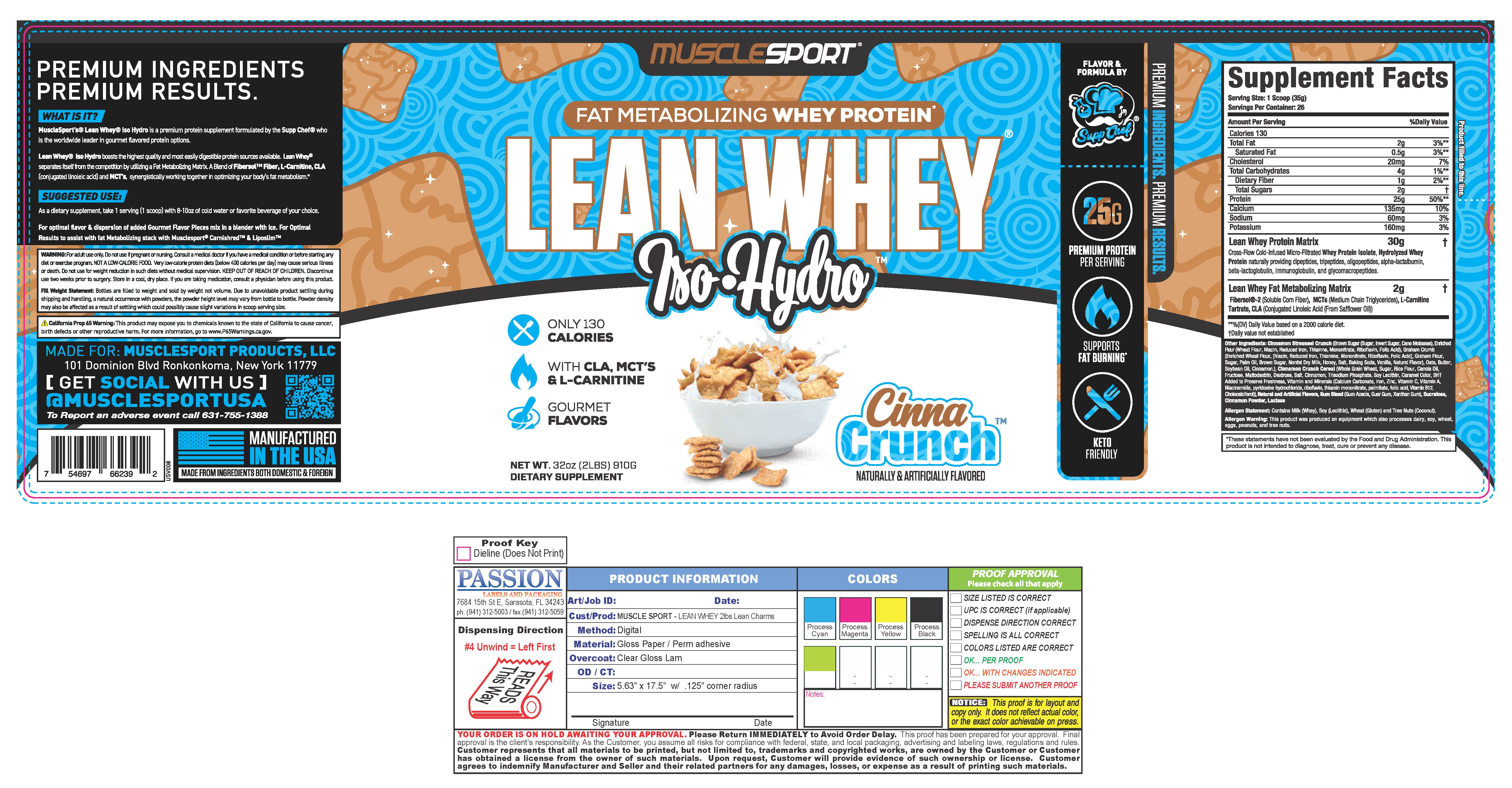 Musclesport Lean Whey Iso Hydro Gourmet Protein Cinna Crunch 2lb