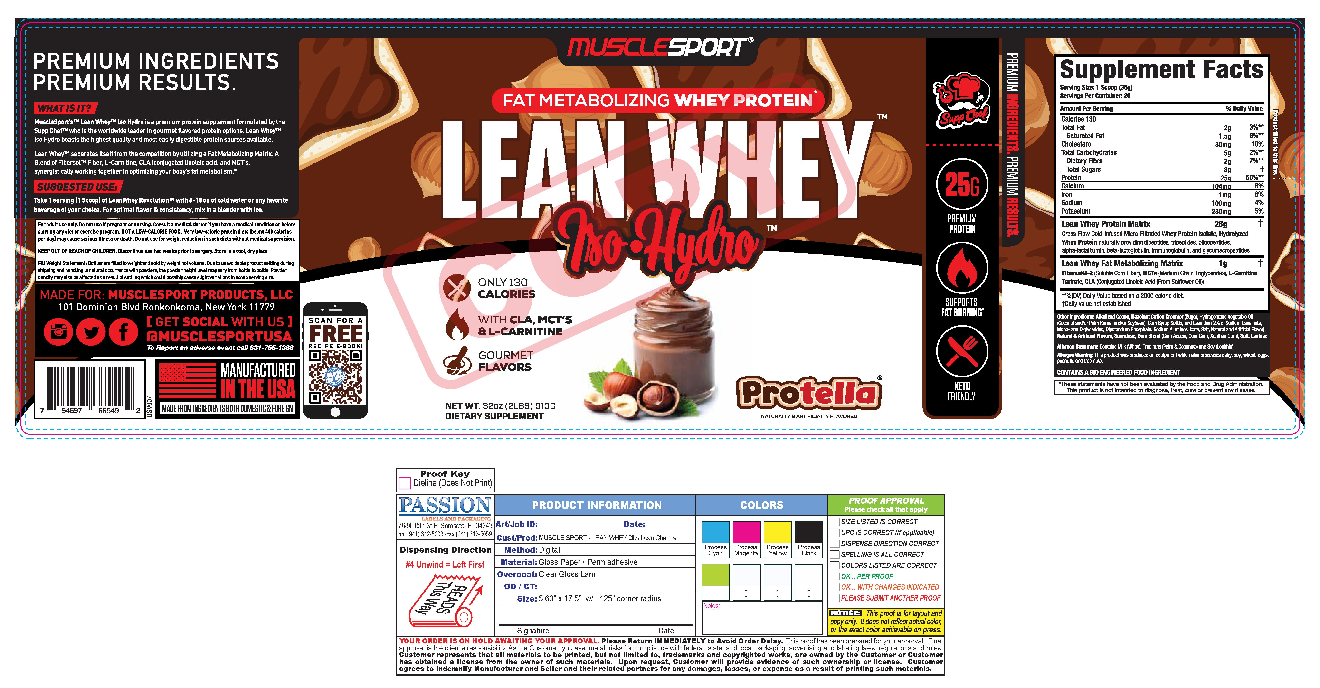 Musclesport Lean Whey Iso Hydro Gourmet Protein Protella 2lb