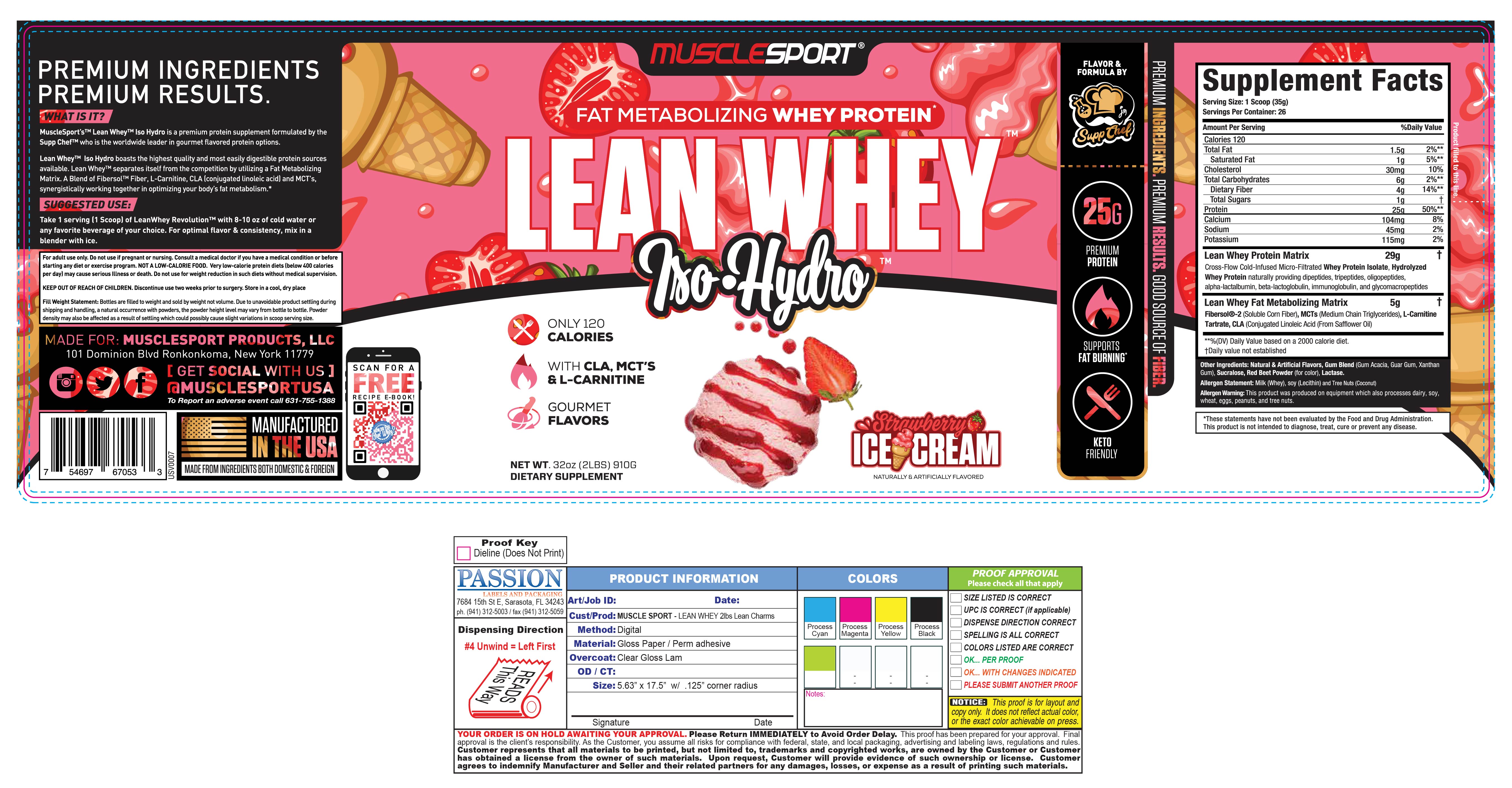 Musclesport Lean Whey Iso Hydro Gourmet Protein Strawberry 2lb