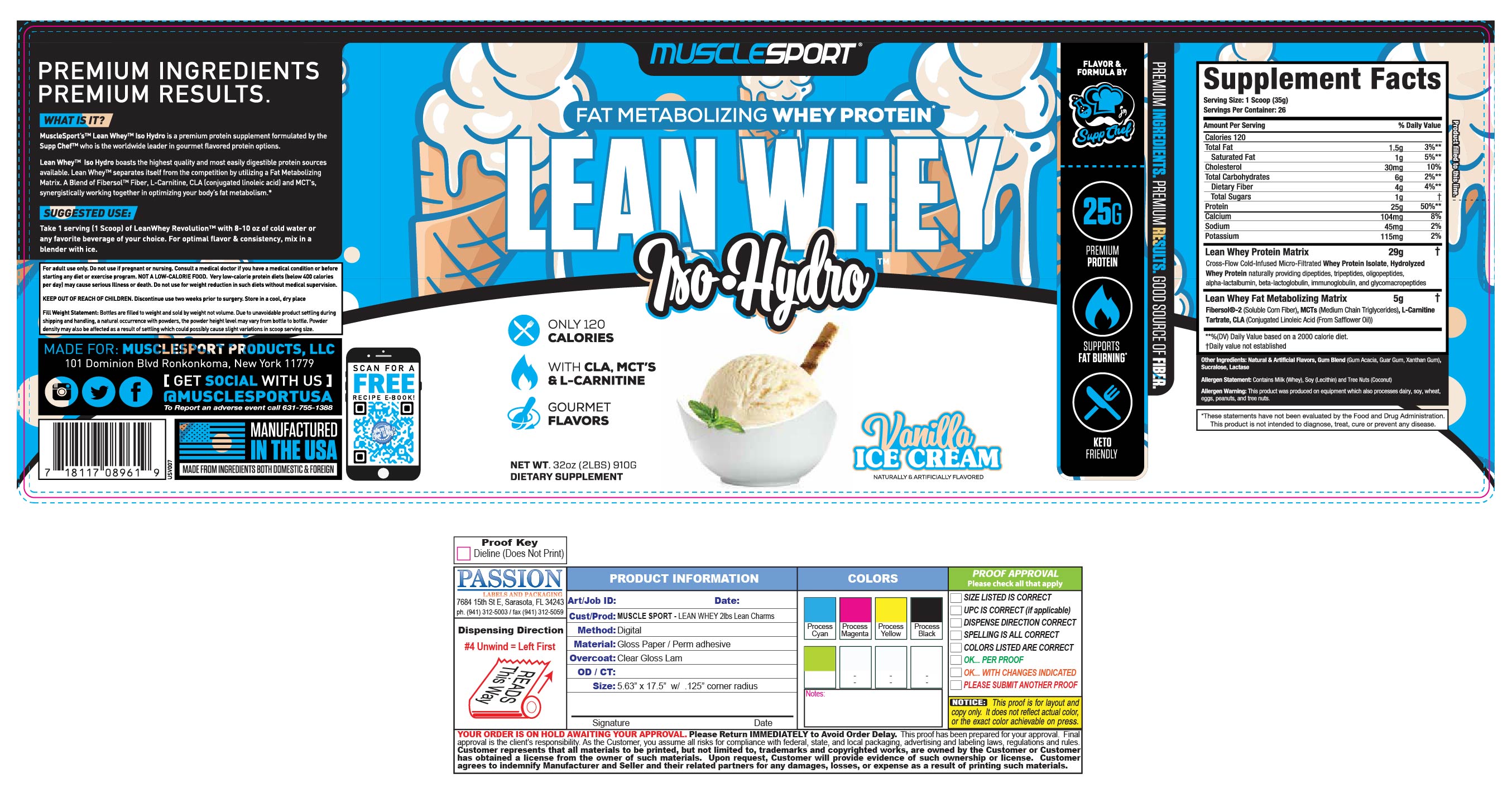 Musclesport Lean Whey Iso Hydro Gourmet Protein Vanilla 2lb