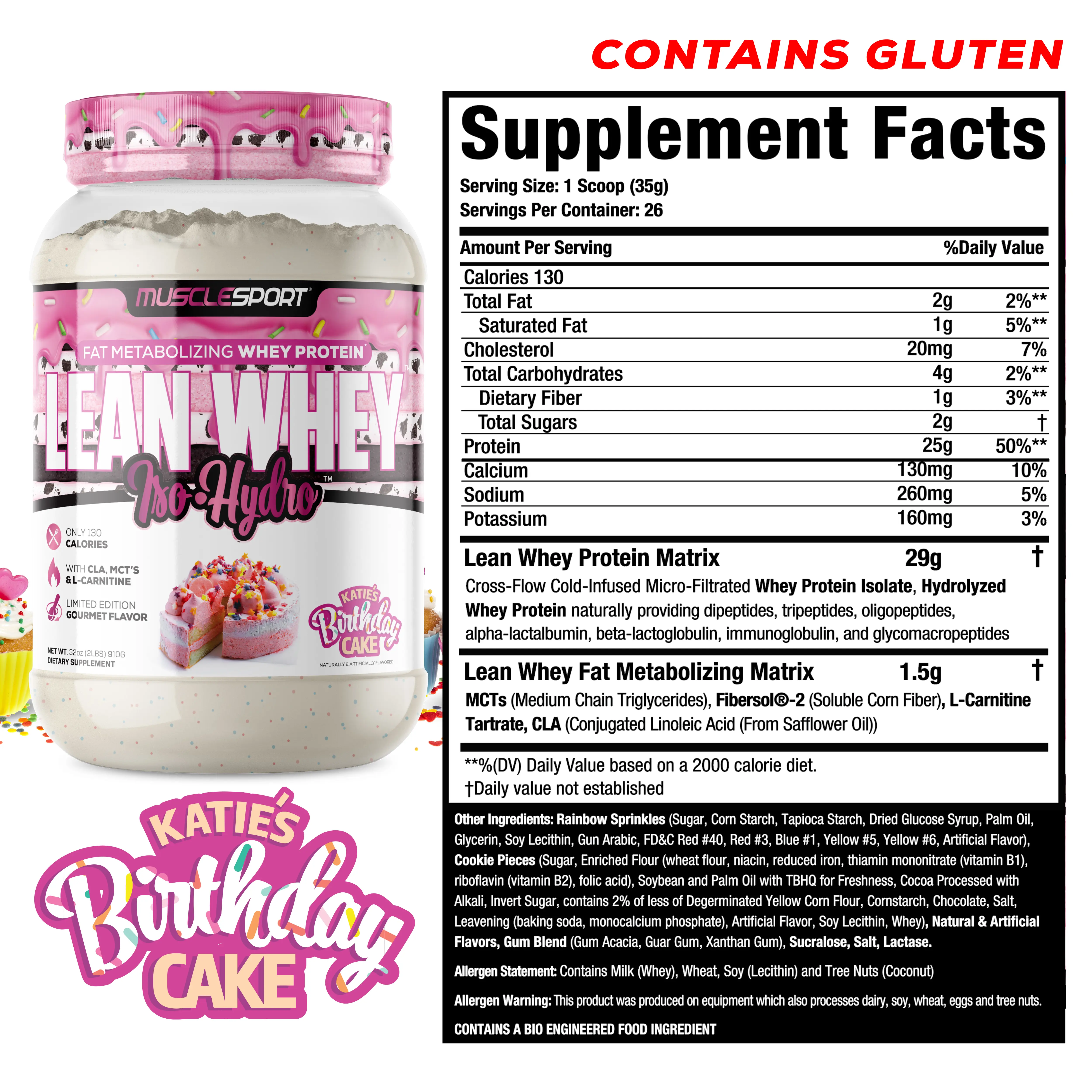 Musclesport Lean Whey Iso Hydro Gourmet Protein Birthday Cake 2lb