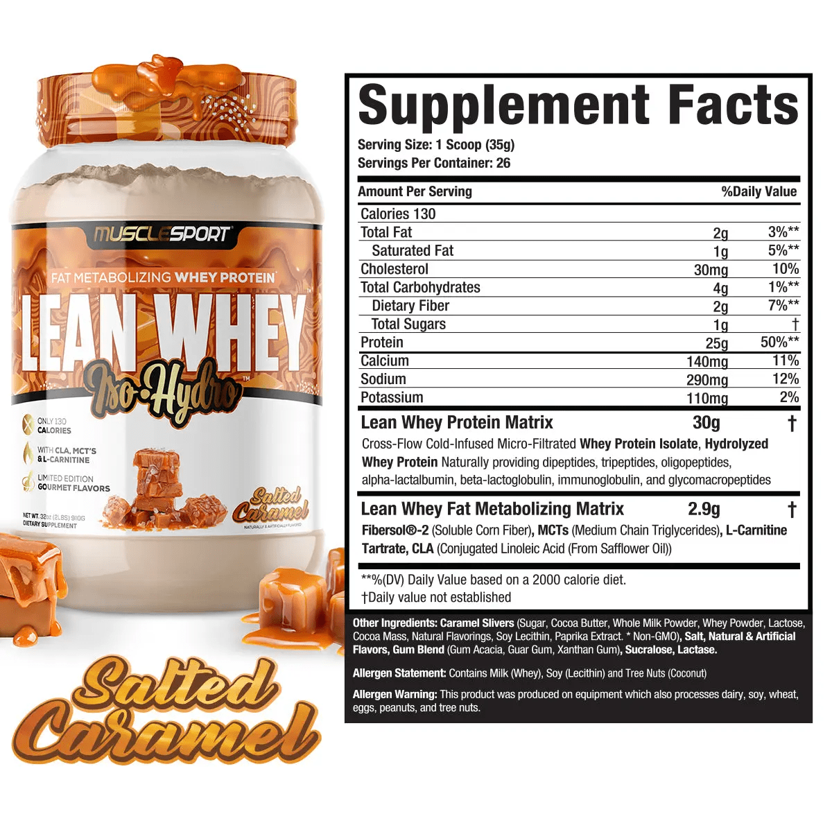 Musclesport Lean Whey Iso Hydro Gourmet Protein Salted Caramel 2lb