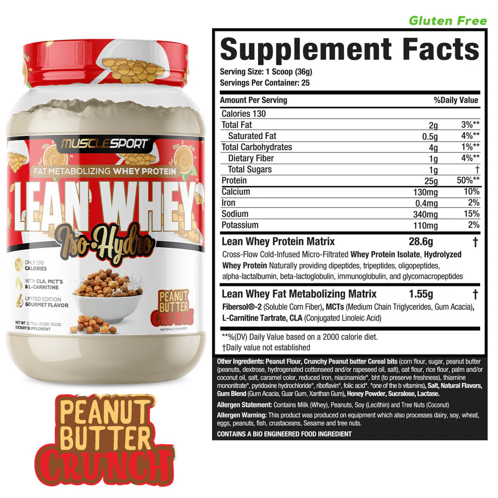Musclesport Lean Whey Iso Hydro Gourmet Protein Peanut Butter Crunch 2lb