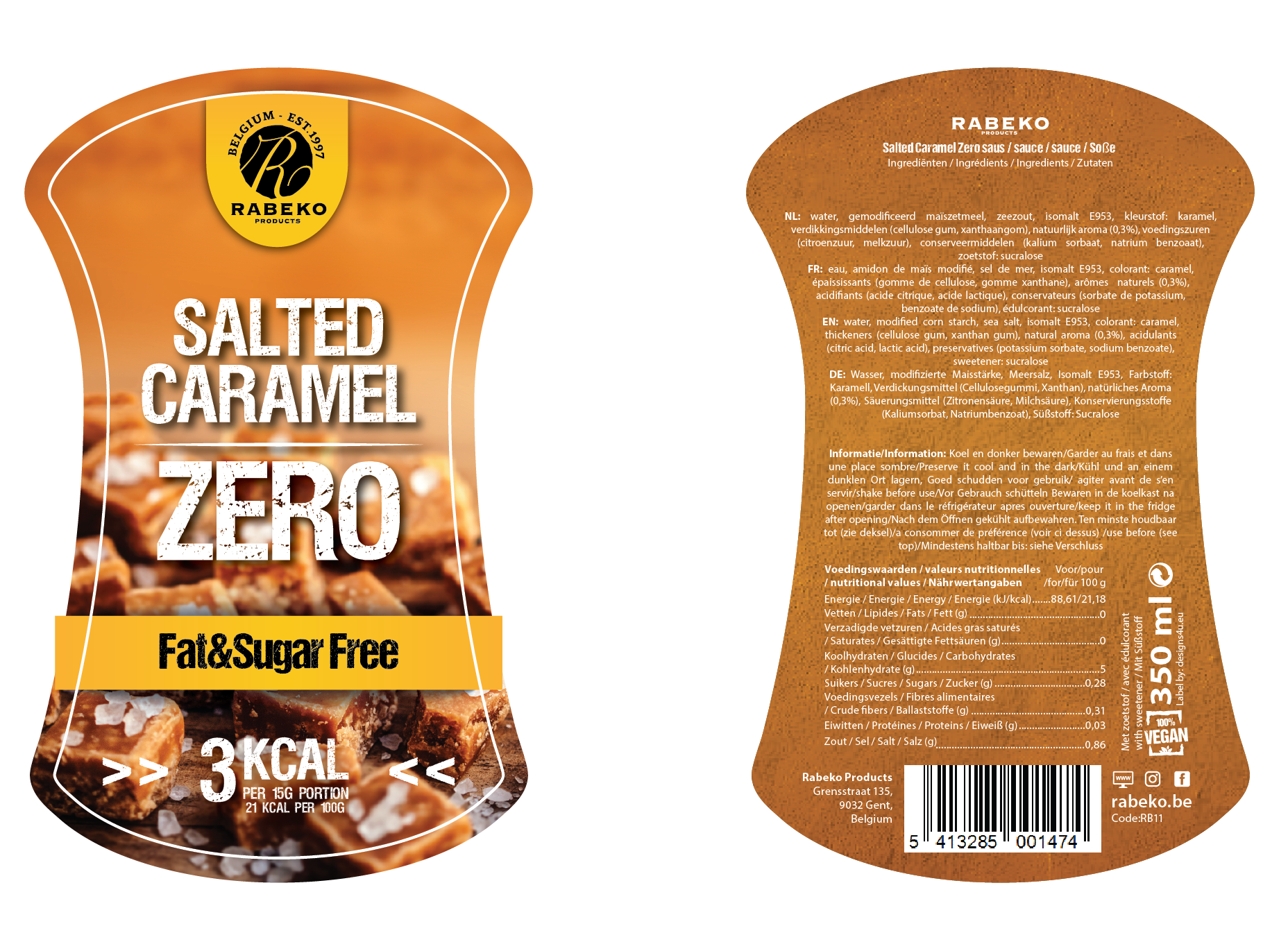 Rabeko Zero Salted Caramel Sauce 350ml