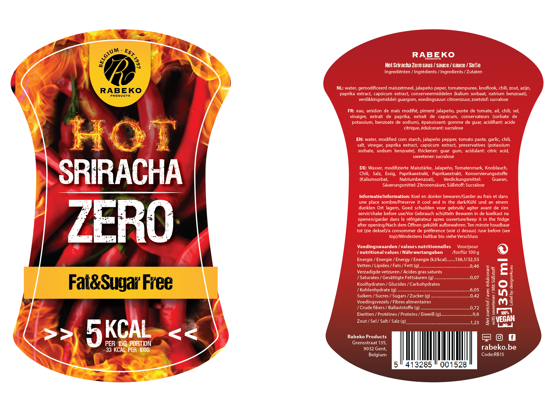 Rabeko Zero Hot Sriracha Sauce 350ml