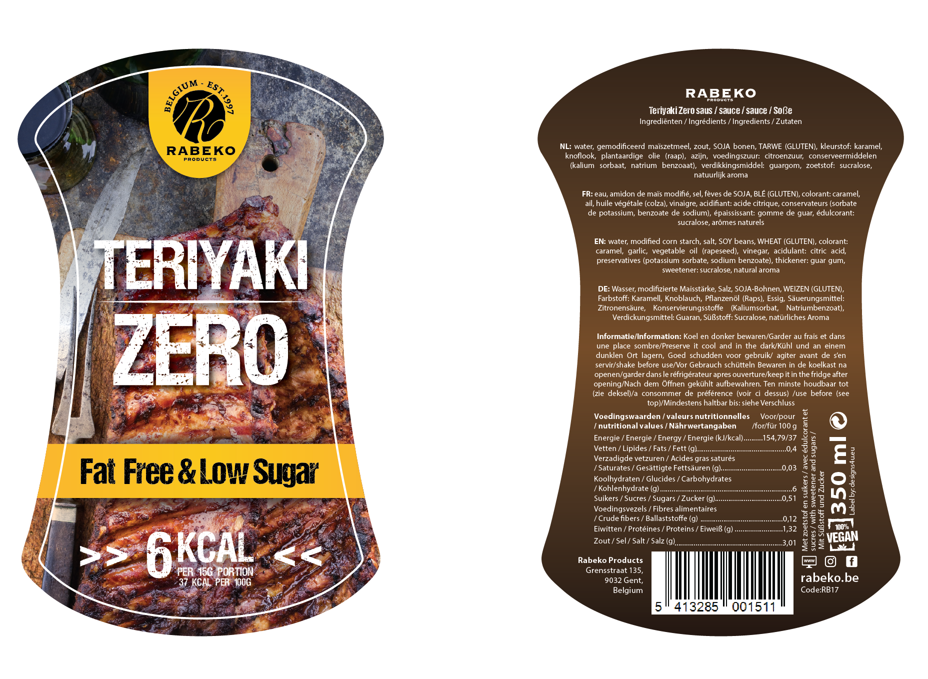 Rabeko Zero Teriyaki Sauce 350ml